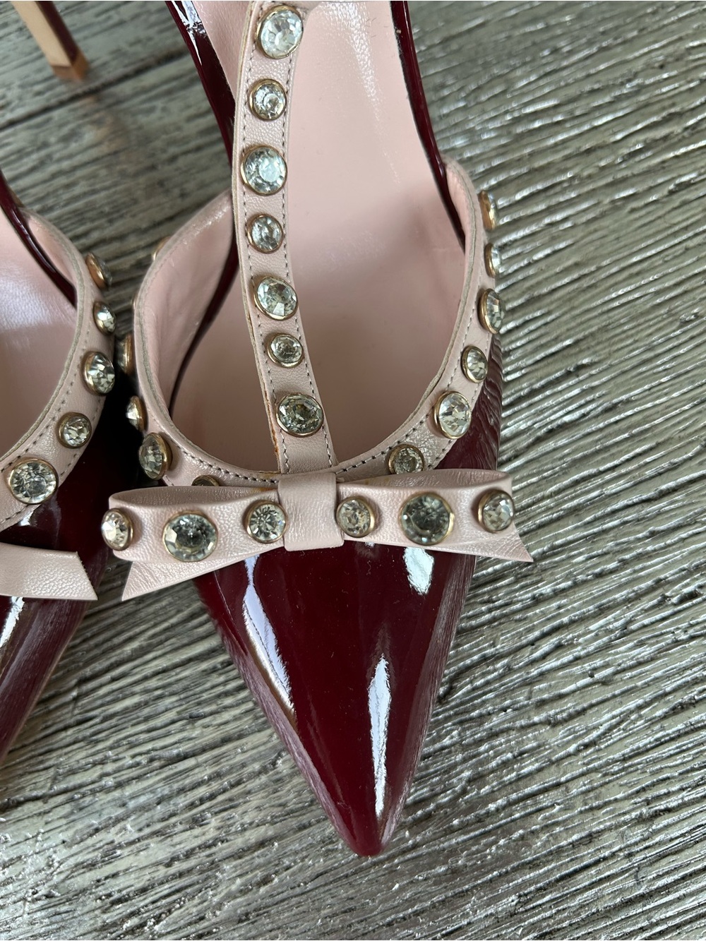 Kate Spade burgundy patent leather with light pink details with rhinestones - Picture 2 of 13